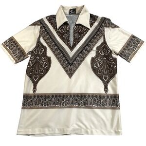 Vintage 70s Alan Stuart Men Short Sleeve Shirt Paisley Size M 15 15 1/2 Designer